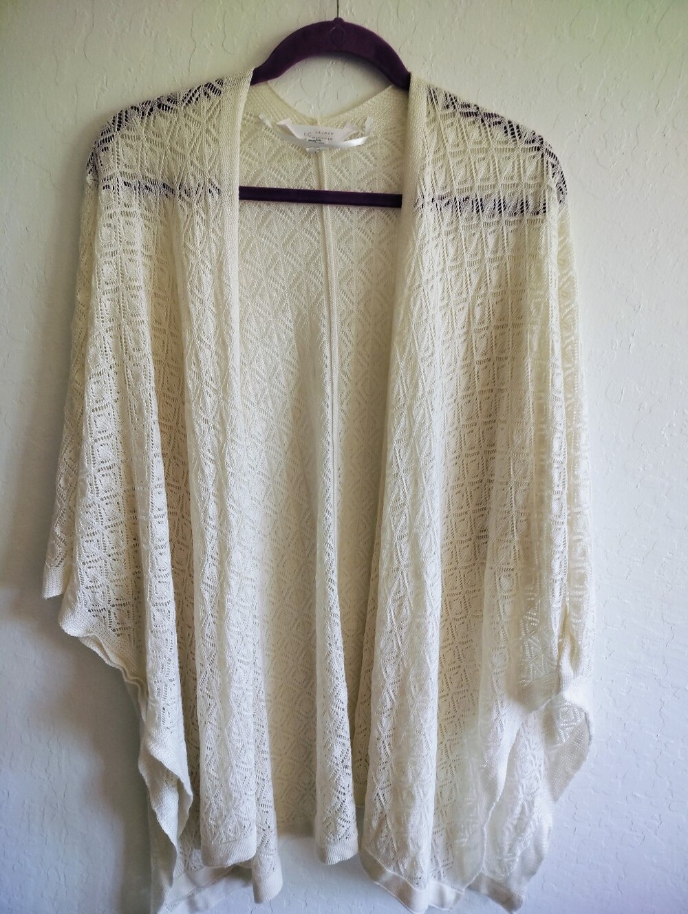 LC Lauren Conrad Cream Open-Knit Crochet Kimono Cardigan Layering Piece